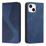 For iPhone 14 Skin Feel Magnetic S-type Solid Color Leather Phone Case Max(Blue)