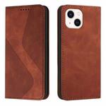 For iPhone 14 Skin Feel Magnetic S-type Solid Color Leather Phone Case (Brown)