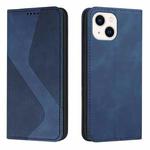 For iPhone 14 Skin Feel Magnetic S-type Solid Color Leather Phone Case (Blue)