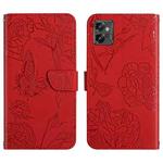 For Motorola Moto G32 HT03 Skin Feel Butterfly Embossed Flip Leather Phone Case(Red)