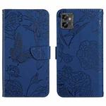 For Motorola Moto G32 HT03 Skin Feel Butterfly Embossed Flip Leather Phone Case(Blue)