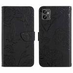 For Motorola Moto G32 HT03 Skin Feel Butterfly Embossed Flip Leather Phone Case(Black)
