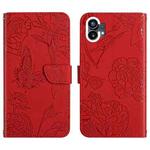For Nothing Phone 1 HT03 Skin Feel Butterfly Embossed Flip Leather Phone Case(Red)