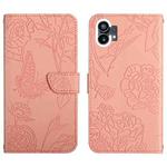 For Nothing Phone 1 HT03 Skin Feel Butterfly Embossed Flip Leather Phone Case(Pink)