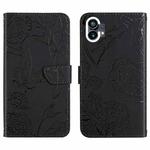 For Nothing Phone 1 HT03 Skin Feel Butterfly Embossed Flip Leather Phone Case(Black)