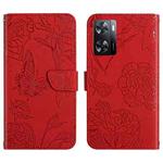 For OPPO A57 4G/A77 4G/Realme Narzo 50 5G/Realme V23 HT03 Skin Feel Butterfly Embossed Flip Leather Phone Case(Red)