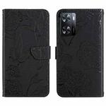 For OPPO A57 4G/A77 4G/Realme Narzo 50 5G/Realme V23 HT03 Skin Feel Butterfly Embossed Flip Leather Phone Case(Black)