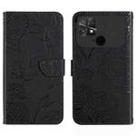 For Xiaomi Poco C40 HT03 Skin Feel Butterfly Embossed Flip Leather Phone Case(Black)