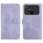 For Xiaomi Poco C40 HT03 Skin Feel Butterfly Embossed Flip Leather Phone Case(Purple)