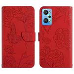 For Realme GT Neo2 HT03 Skin Feel Butterfly Embossed Flip Leather Phone Case(Red)