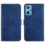 For Realme GT Neo2 HT03 Skin Feel Butterfly Embossed Flip Leather Phone Case(Blue)
