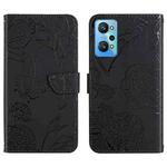 For Realme GT Neo2 HT03 Skin Feel Butterfly Embossed Flip Leather Phone Case(Black)