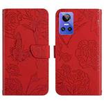 For Realme GT Neo 3 HT03 Skin Feel Butterfly Embossed Flip Leather Phone Case(Red)