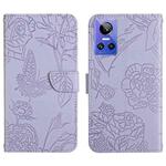 For Realme GT Neo 3 HT03 Skin Feel Butterfly Embossed Flip Leather Phone Case(Purple)
