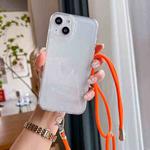 For iPhone 14 Space Fine Hole Transparent TPU Protective Case with Lanyard (Orange)