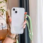 For iPhone 14 Plus Space Fine Hole Transparent TPU Protective Case with Lanyard(Light Green)