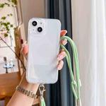 For iPhone 14 Pro Space Fine Hole Transparent TPU Protective Case with Lanyard(Light Green)