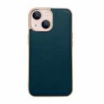 For iPhone 14 Genuine Leather Xiaoya Series Nano Electroplating Phone Case (Dark Green)