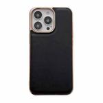 For iPhone 14 Pro Genuine Leather Xiaoya Series Nano Electroplating Phone Case(Black)