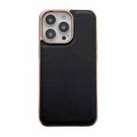 For iPhone 14 Pro Max Genuine Leather Xiaoya Series Nano Electroplating Phone Case (Black)