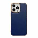 For iPhone 14 Pro Max Genuine Leather Xiaoya Series Nano Electroplating Phone Case (Blue)