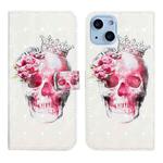 For iPhone 14 Plus 3D Drawing Leather Phone Case (Crown Skull)