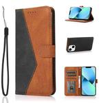 For iPhone 14 Plus Dual-color Stitching Leather Phone Case (Black Brown)