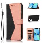 For iPhone 14 Plus Dual-color Stitching Leather Phone Case (Black Pink)