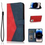 For iPhone 14 Pro Dual-color Stitching Leather Phone Case(Red Blue)