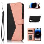 For iPhone 14 Pro Dual-color Stitching Leather Phone Case(Black Pink)