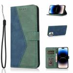 For iPhone 14 Pro Max Dual-color Stitching Leather Phone Case (Blue Green)