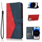 For iPhone 14 Pro Max Dual-color Stitching Leather Phone Case (Red Blue)