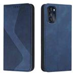 For Motorola Moto G 2022 Skin Feel Magnetic S-type Solid Color Leather Phone Case(Blue)