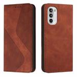 For Motorola Moto G52 Skin Feel Magnetic S-type Solid Color Leather Phone Case(Brown)