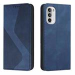 For Motorola Moto G52 Skin Feel Magnetic S-type Solid Color Leather Phone Case(Blue)