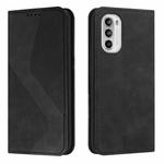 For Motorola Moto G52 Skin Feel Magnetic S-type Solid Color Leather Phone Case(Black)