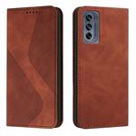 For Motorola Moto G62 5G Skin Feel Magnetic S-type Solid Color Leather Phone Case(Brown)