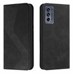 For Motorola Moto G62 5G Skin Feel Magnetic S-type Solid Color Leather Phone Case(Black)