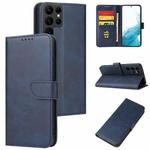 For Samsung Galaxy S22 Ultra 5G Calf Texture Buckle Flip Leather Phone Case(Blue)