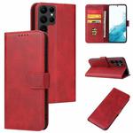 For Samsung Galaxy S22 Ultra 5G Calf Texture Buckle Flip Leather Phone Case(Red)