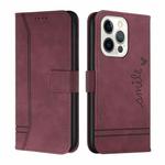 For iPhone 14 Retro Skin Feel Horizontal Flip Leather Phone Case Pro Max(Wine Red)