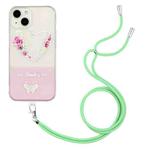 For iPhone 14 Bronzing Butterfly Flower TPU Phone Case with Lanyard (Rose Heart)