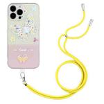 For iPhone 14 Pro Bronzing Butterfly Flower TPU Phone Case with Lanyard(Butterfly)