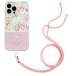 For iPhone 14 Pro Bronzing Butterfly Flower TPU Phone Case with Lanyard(Peony)