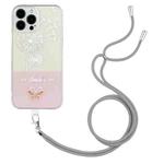 For iPhone 14 Pro Bronzing Butterfly Flower TPU Phone Case with Lanyard(Dandelions)