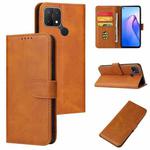 For OPPO A15 Calf Texture Buckle Flip Leather Phone Case(Khaki)