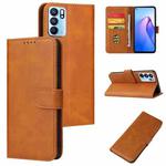 For OPPO Reno6 4G Calf Texture Buckle Flip Leather Phone Case(Khaki)