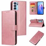 For OPPO Reno6 4G Calf Texture Buckle Flip Leather Phone Case(Rose Gold)