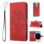 For iPhone 14 Pro Tiger Flower Embossing Leather Phone Case(Red)