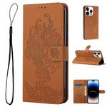 For iPhone 14 Pro Tiger Flower Embossing Leather Phone Case(Brown)